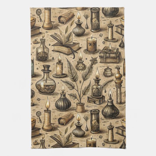 Vintages Witchcraft Books & Candles Muster Geschirrtuch (Vertikal)