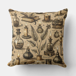 Vintages Witchcraft Books & Candles Muster Kissen