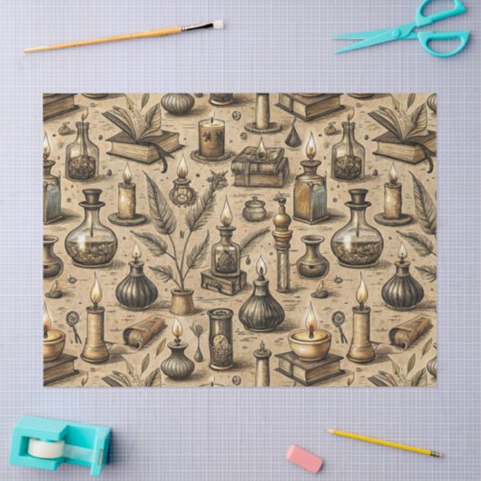 Vintages Witchcraft Books & Candles Muster Seidenpapier (Basteln)