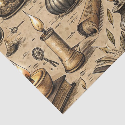 Vintages Witchcraft Books & Candles Muster Seidenpapier (Detail)