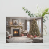 Vintages Wohnzimmer mit Christbaum Feiertagskarte (Stehend Vorderseite)