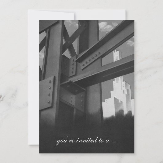 Vintages Wolkenkratzer-Gebäude, Einladung zur Pens (Vorderseite)