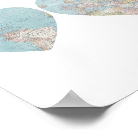 Vintages World Map Hearts Poster (Ecke)