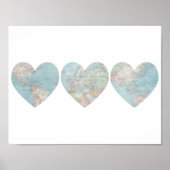 Vintages World Map Hearts Poster (Vorne)