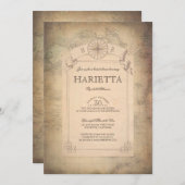 Vintages World Travel Map Brautparty Einladung (Vorne/Hinten)