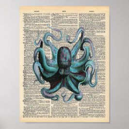 Vintages Wörterbuch Art Blue Ocean Octopus Poster