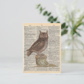 Vintages Wörterbuch Art Brown Owl Bird Postkarte (Stehend Vorderseite)