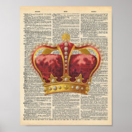 Vintages Wörterbuch Art Royal Red Gold Crown Poster