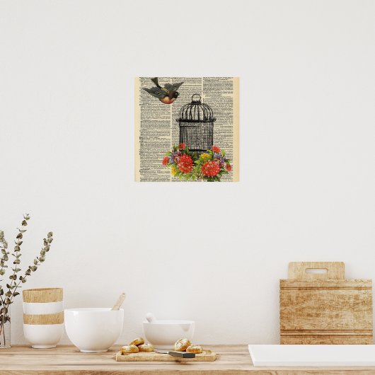 Vintages Wörterbuch-Vogelkäfig-Poster Poster (Küche)