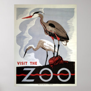 Vintages WPA Besuchen Sie den Zoo Heron und Egret Poster