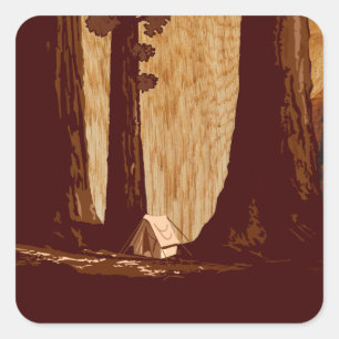 Vintages WPA-Camping im Sequoia-Nationalpark Quadratischer Aufkleber