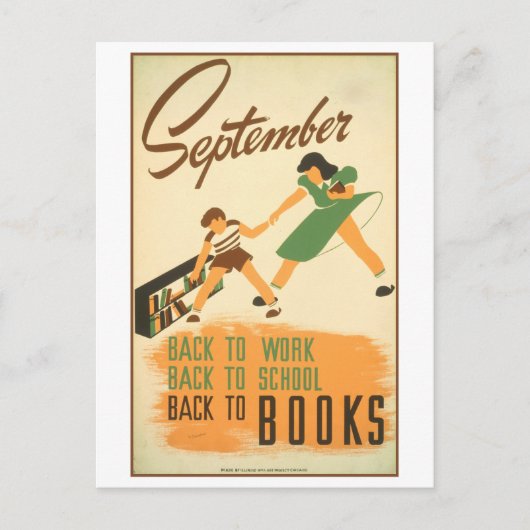 Vintages WPA Library Poster September Reading Postkarte (Vorderseite)