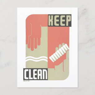 Vintages WPA-Poster: "Behalt Clean" Hygiene Postka Postkarte