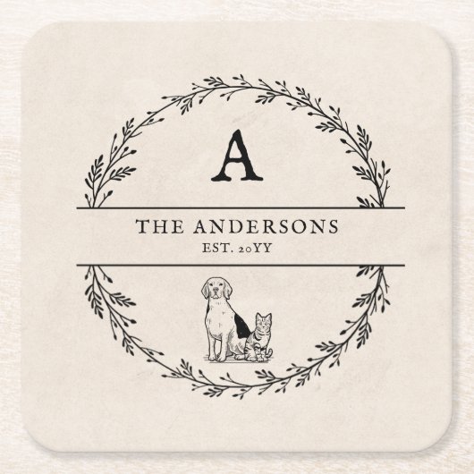 Vintages Wreath New Personalisiert Gift Monogram Rechteckiger Pappuntersetzer (Vorderseite)