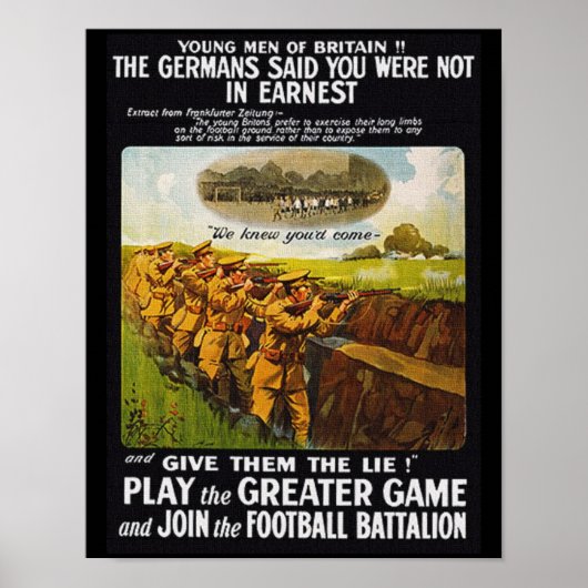 Vintages WW1 Britisches Fußballbataillon Poster (Vorne)