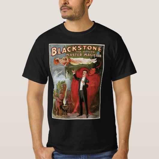 Vintages Zauberposter, Großer Schwarzsteinmagier T-Shirt (Vorderseite)