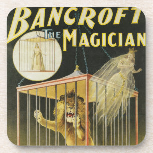 Vintages Zauberposter, Magician Bancroft und Löwe Getränkeuntersetzer