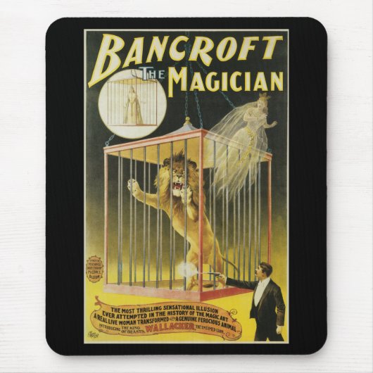 Vintages Zauberposter, Magician Bancroft und Löwe Mousepad (Vorne)