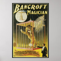 Vintages Zauberposter, Magician Bancroft und Löwe