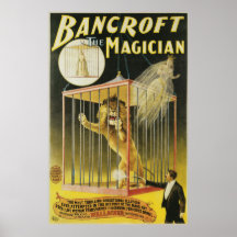 Vintages Zauberposter, Magician Bancroft und Löwe