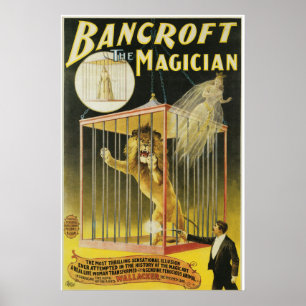 Vintages Zauberposter, Magician Bancroft und Löwe Poster