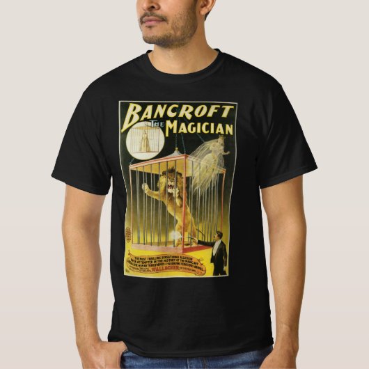 Vintages Zauberposter, Magician Bancroft und Löwe T-Shirt (Vorderseite)