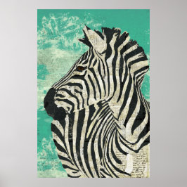 Vintages Zebra Turquoise Art Poster