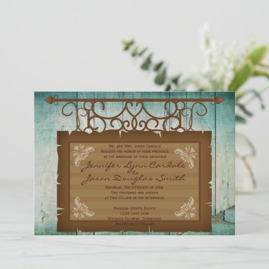 Vintages Zeichen-rustikale Einladung (Stehend Vorderseite)