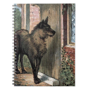 Vintages Zeichn: Der Wolf vor der Tür von Oma Notizblock