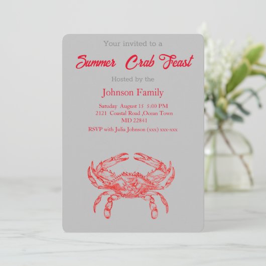 Vintages Zeichn - Einladung von Crab Boil (Stehend Vorderseite)