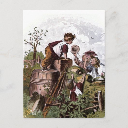 Vintages Zeichn: Kinder spielen Postkarte (Vorderseite)