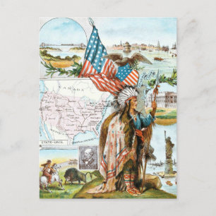 Vintages Zeichn: USA Collage Postkarte