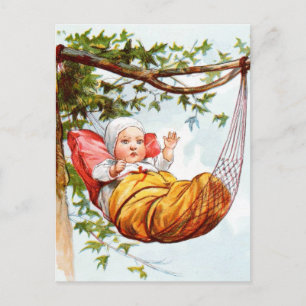 Vintages Zeichnen: Baby in einer Hängematte Postkarte