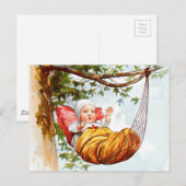 Vintages Zeichnen: Baby in einer Hängematte Postkarte (Vorne/Hinten)