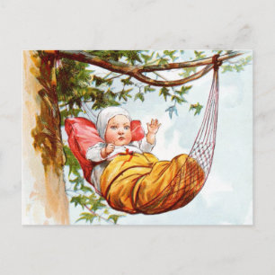 Vintages Zeichnen: Baby in einer Hängematte Postkarte