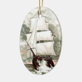 Vintages Zeichnen: Drei bemastetes Schiff Keramikornament (Links)