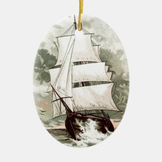 Vintages Zeichnen: Drei bemastetes Schiff Keramikornament (Vorne)