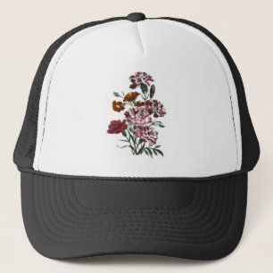Vintages Zeichnen: Flämische rosa Blumen Truckerkappe