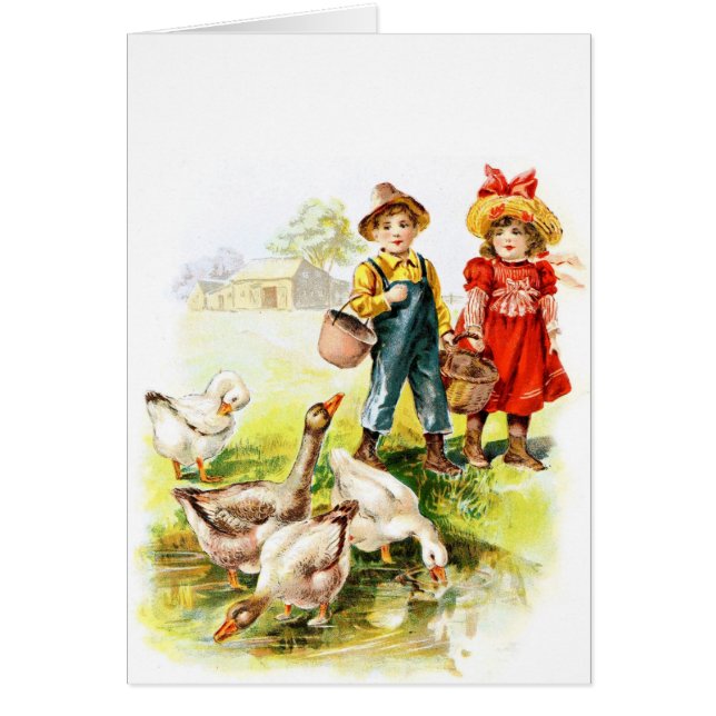 Vintages Zeichnen: Füttern der Gänse (Vorne)