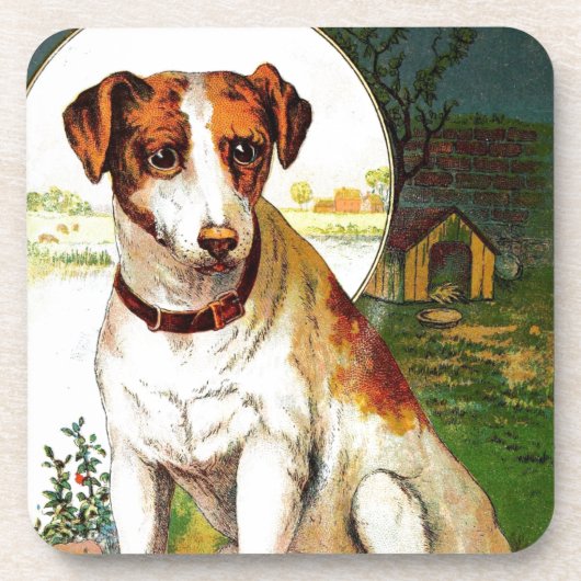 Vintages Zeichnen: Jack-Russel-Terrier Untersetzer (Vorderseite)