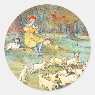 Vintages Zeichnen: Junger Schäfer mit seinen Runder Aufkleber