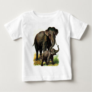 Vintages Zeichnen: Mutter-Elefant mit Kalb Baby T-shirt