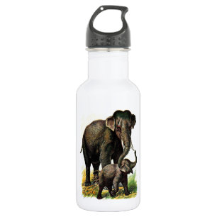 Vintages Zeichnen: Mutter-Elefant mit Kalb Trinkflasche
