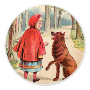 Vintages Zeichnen: Rotkäppchen und der Wolf Keramikknauf