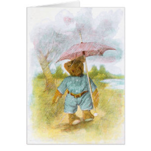 Vintages Zeichnen: Teddybär im Regen
