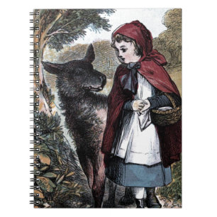 Vintages Zeichnen: Wenig rotes Ridinghood und Wolf Notizblock
