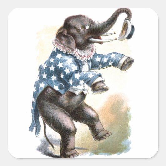 Vintages Zeichnen: Zirkus-Elefant Quadratischer Aufkleber (Vorderseite)