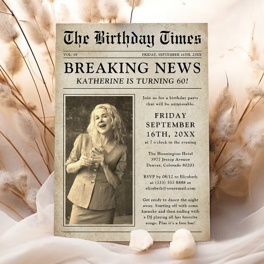 Vintages Zeitungs-Foto Geburtstagsparty Einladung