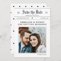 Vintages Zeitungs-Foto Hochzeit speichern Sie das