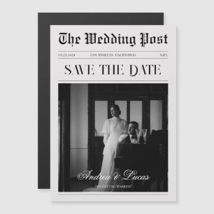 Vintages Zeitungs-Foto Hochzeit speichern Sie das  Magneteinladung